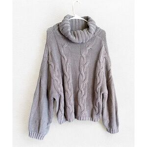 Cozy Gray Cable Knit Chunky Turtleneck Sweater